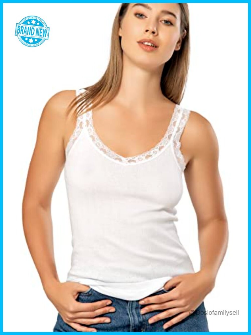 100% Cotton Cami Tank Top Scoop Neck Sleeveless Lace Trim Undershirt Layering